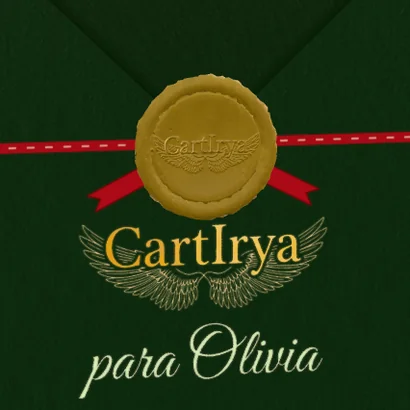 El sello de lacre oro claro sobre el sobre verde oscuro
