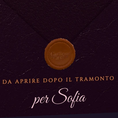 Il sigillo in ceralacca color rame sulla busta prugna