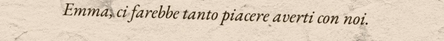 La stessa riga della partecipazione con il nome di tre invitati: Emma, Maya, Noah